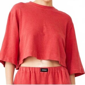Monrow Coral Short Sleeve French Terry Crop Tee Sz XS Boxy Cool Girl Streetwear